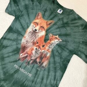 Y2K Colortone foxes green tie dye short sleeve tee